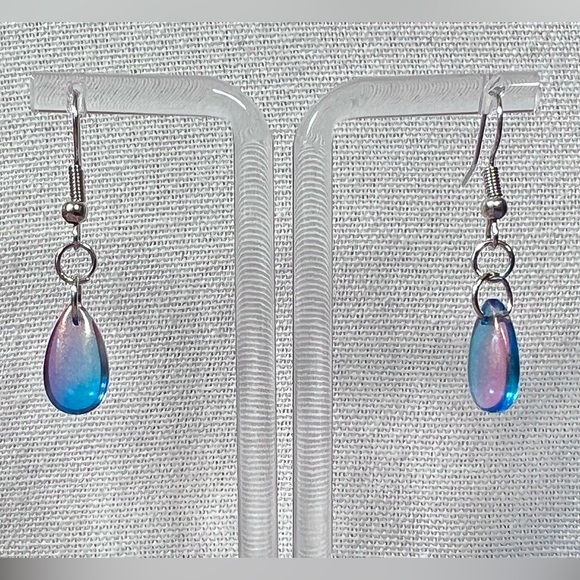 Blue & Pink Teardrop Earrings - Picture 1 of 1